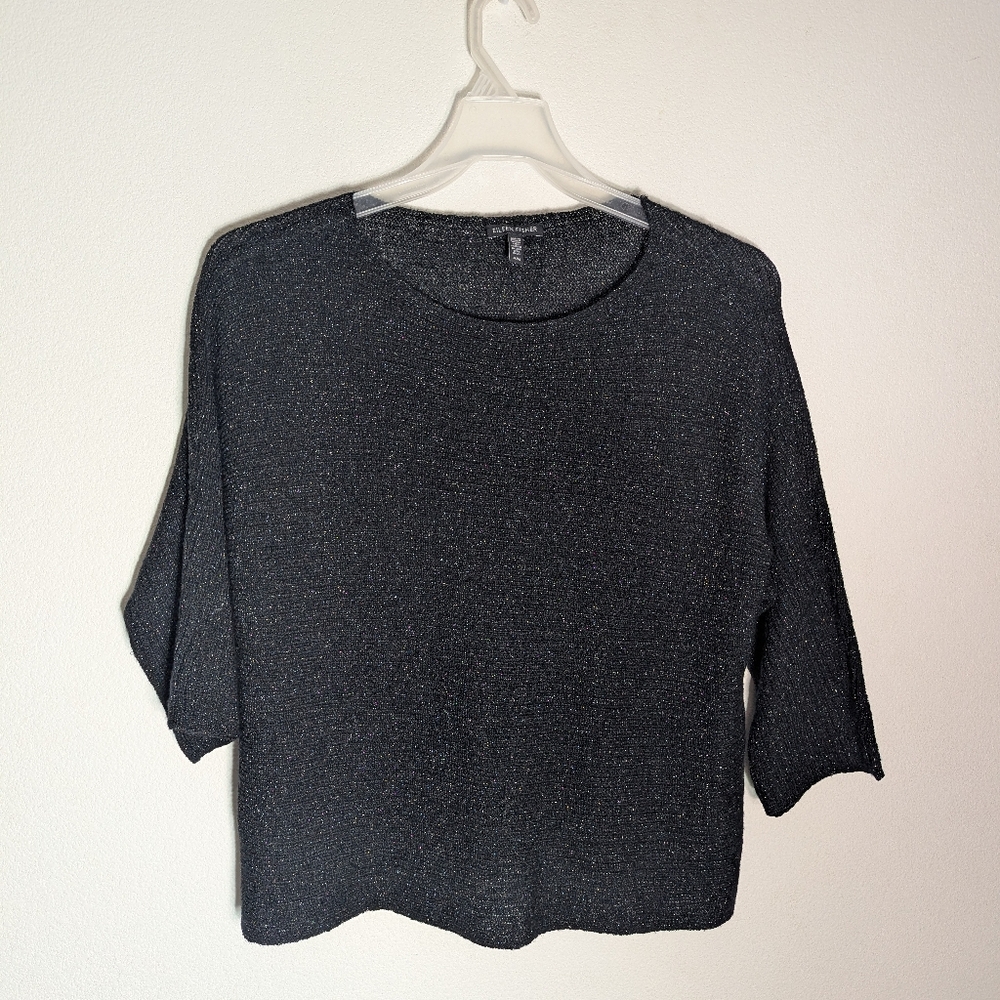 Eileen Fisher Womens Sweater Metallic Merino‎ Wool Quiet Luxury Neutral Medium